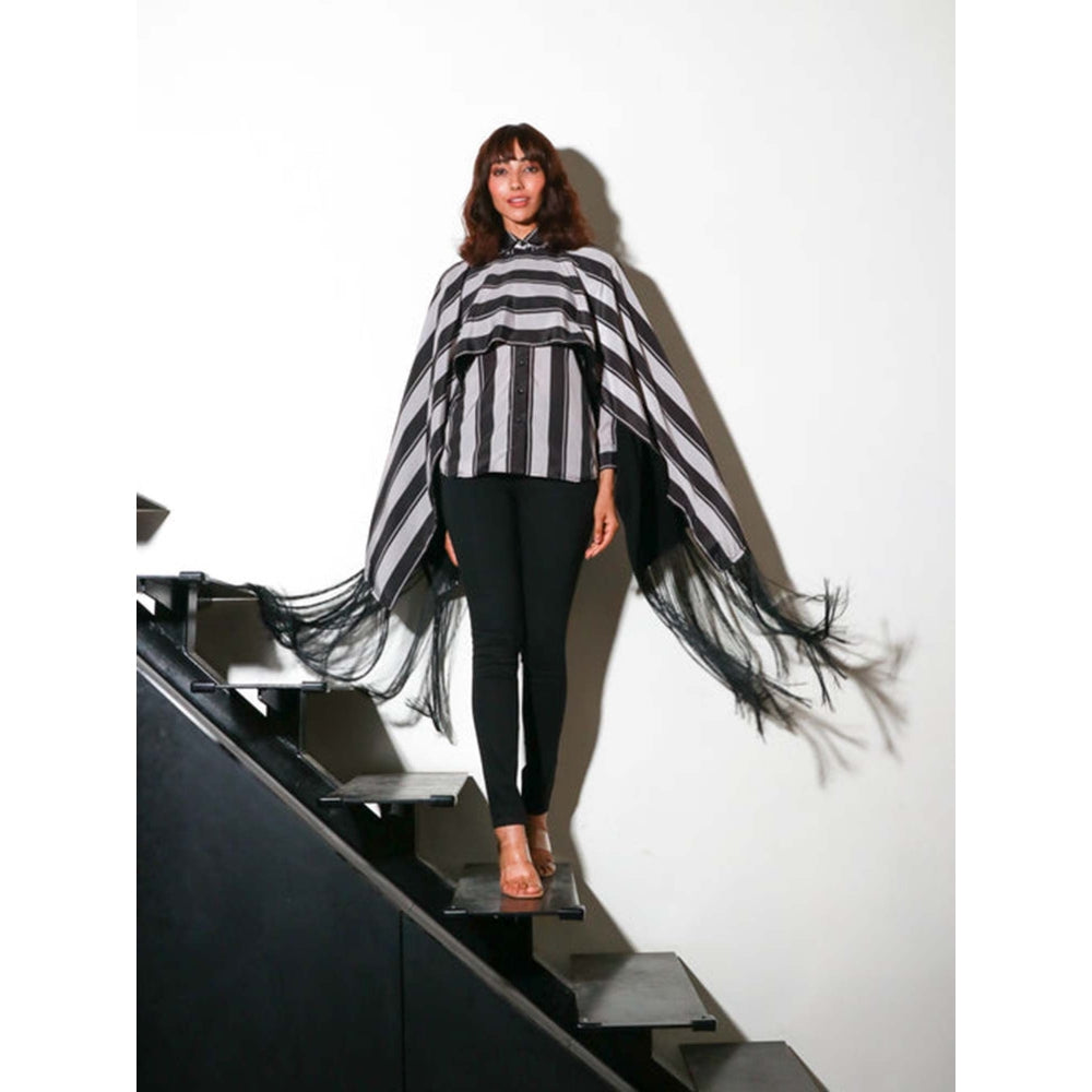 Echke Black Stripes Shawl Top
