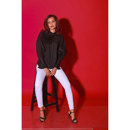 Echke Black Chinese Collar Top