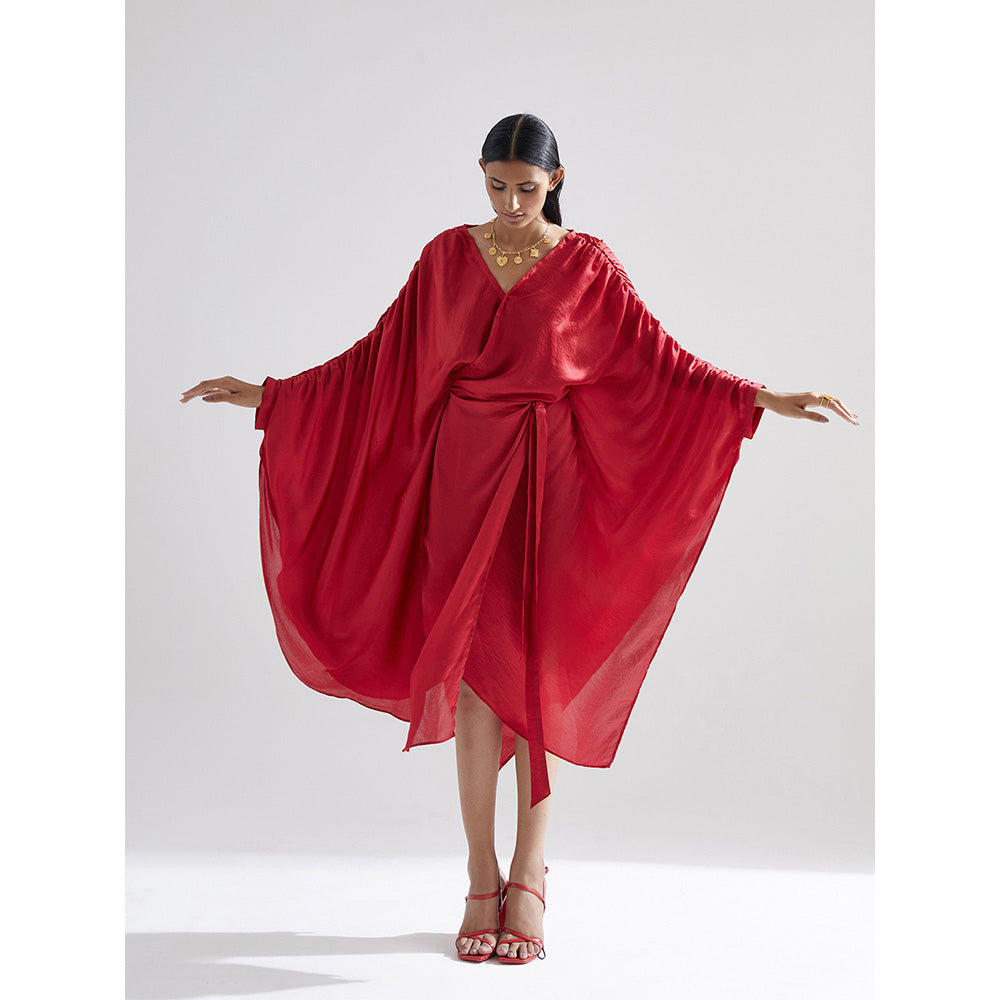 EchoStudio Red Peony Draped Dress