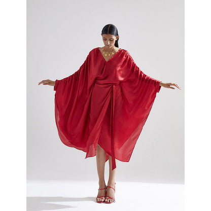 EchoStudio Red Peony Draped Dress