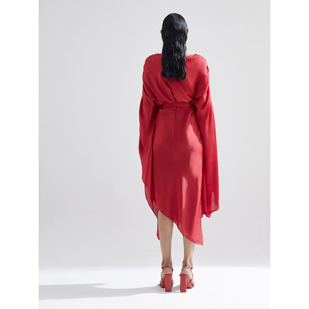 EchoStudio Red Peony Draped Dress