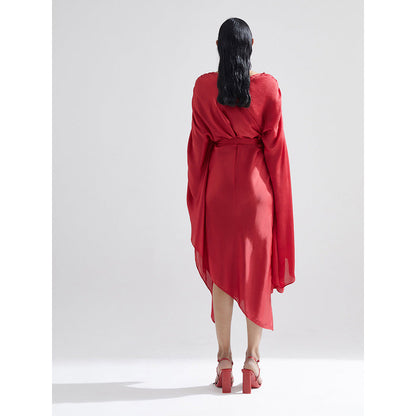EchoStudio Red Peony Draped Dress