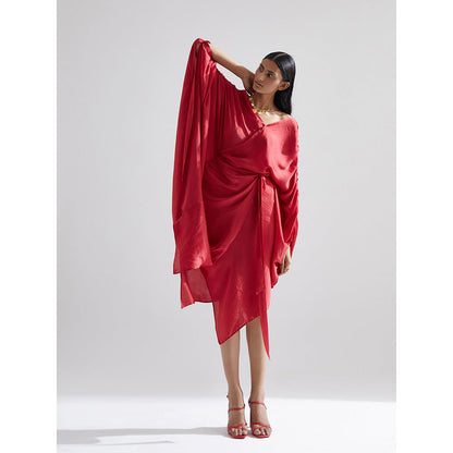 EchoStudio Red Peony Draped Dress