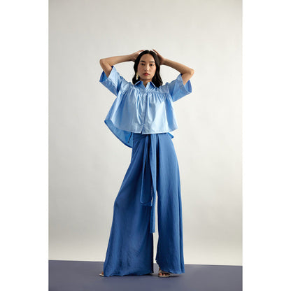 EchoStudio Blue Cropped Shirt