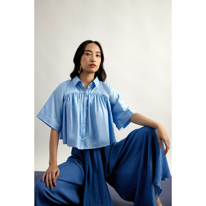 EchoStudio Blue Cropped Shirt