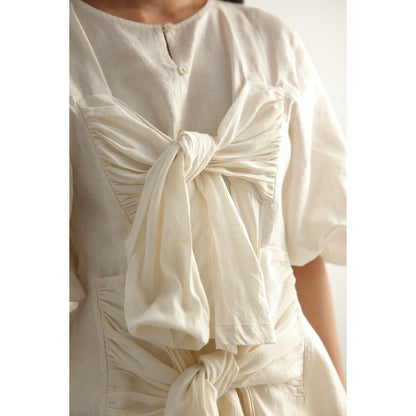 EchoStudio Linen Tie Up Top with Pants (Set of 2)