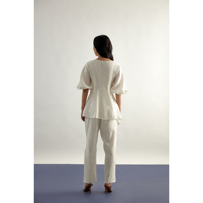 EchoStudio Linen Tie Up Top with Pants (Set of 2)