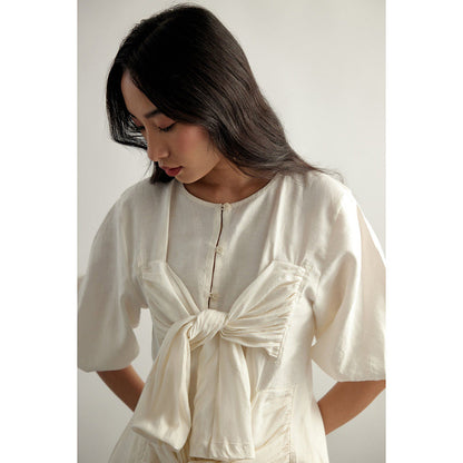 EchoStudio Linen Tie Up Top with Pants (Set of 2)