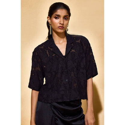 EchoStudio Black Noir Self Design Shirt