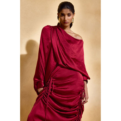 EchoStudio Red Layla Solid Co-Ord (Set of 2)