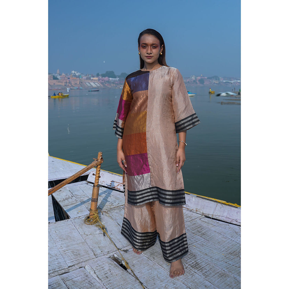 EEDA Multi-Colour Dhun Zari Striped Patch Kurta with Pant (Set of 2)