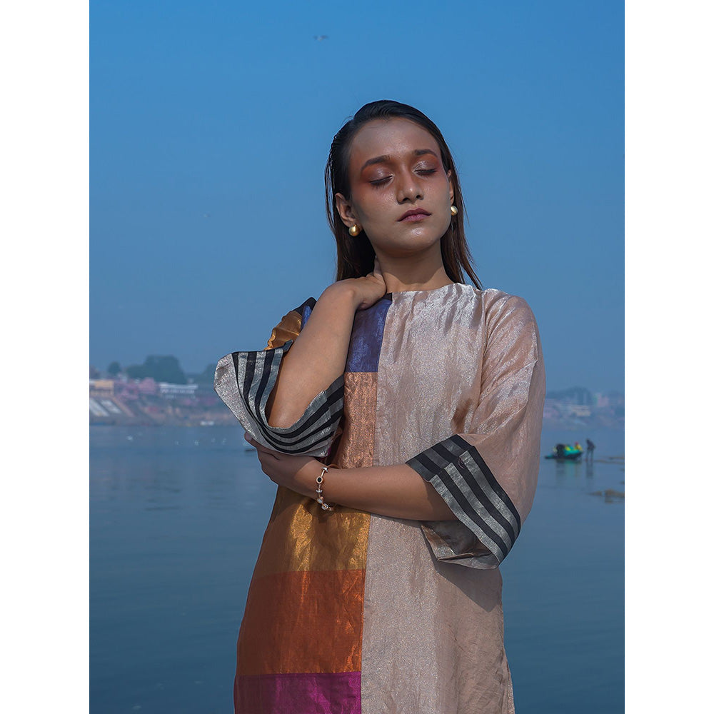 EEDA Multi-Colour Dhun Zari Striped Patch Kurta with Pant (Set of 2)