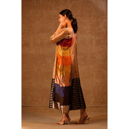 EEDA Multi-Colour Dhun Zari Striped V- Neck Dress