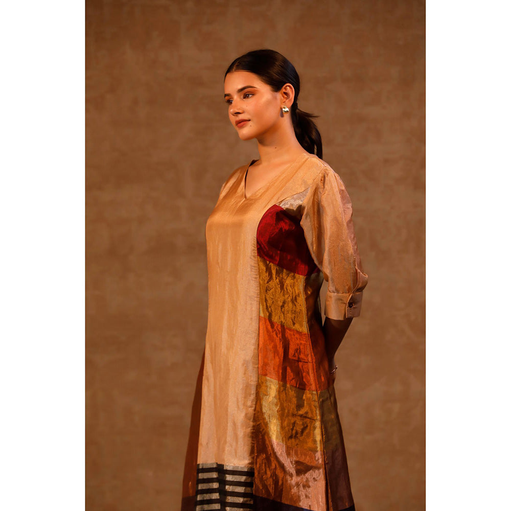 EEDA Multi-Colour Dhun Zari Striped V- Neck Dress