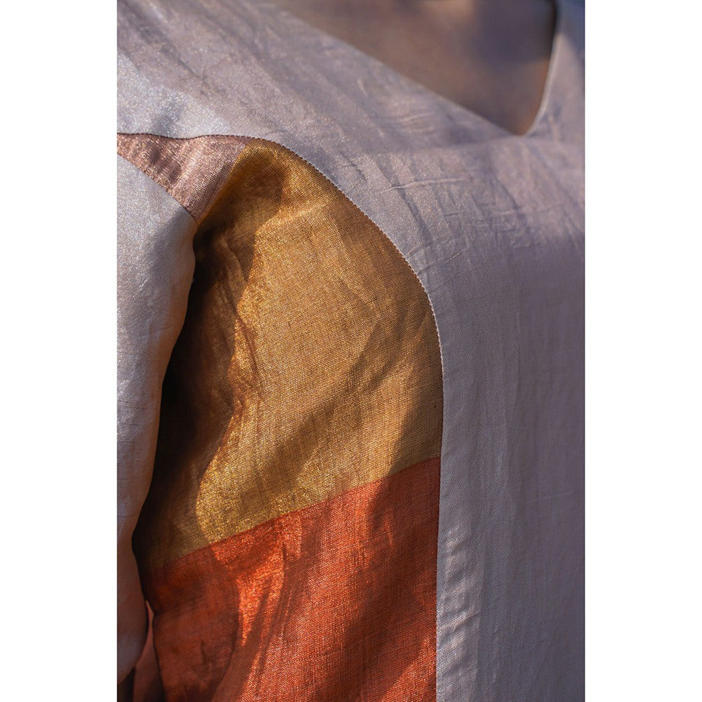 EEDA Multi-Colour Dhun Zari Striped V- Neck Dress