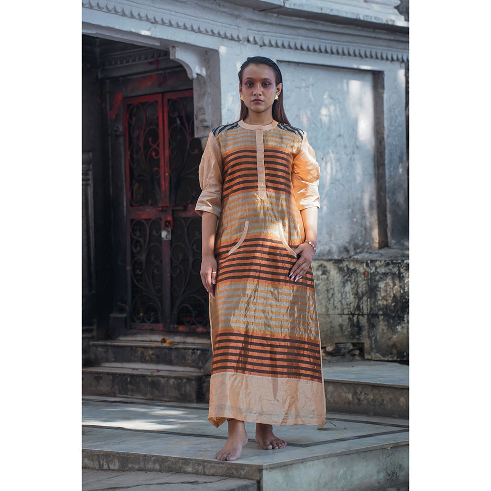 EEDA Multi-Colour Dhun A Line Zari Stripe Dress