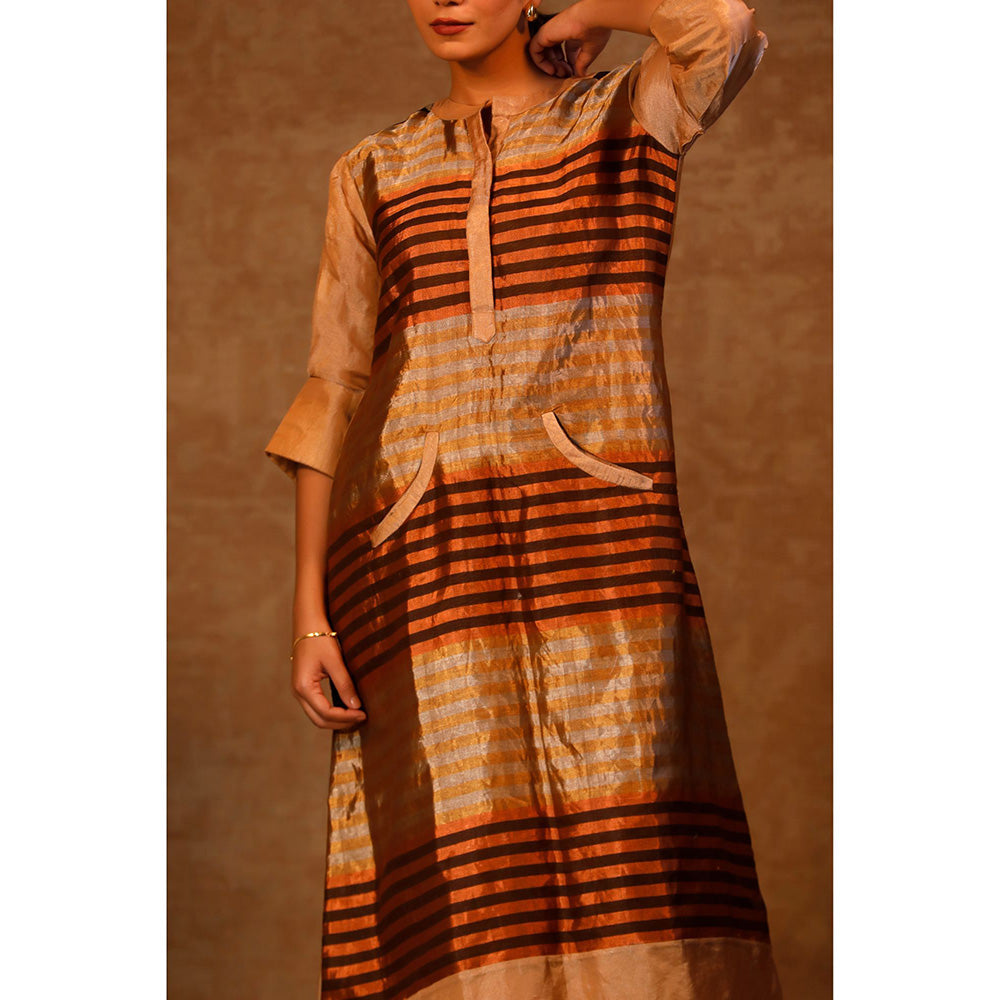 EEDA Multi-Colour Dhun A Line Zari Stripe Dress