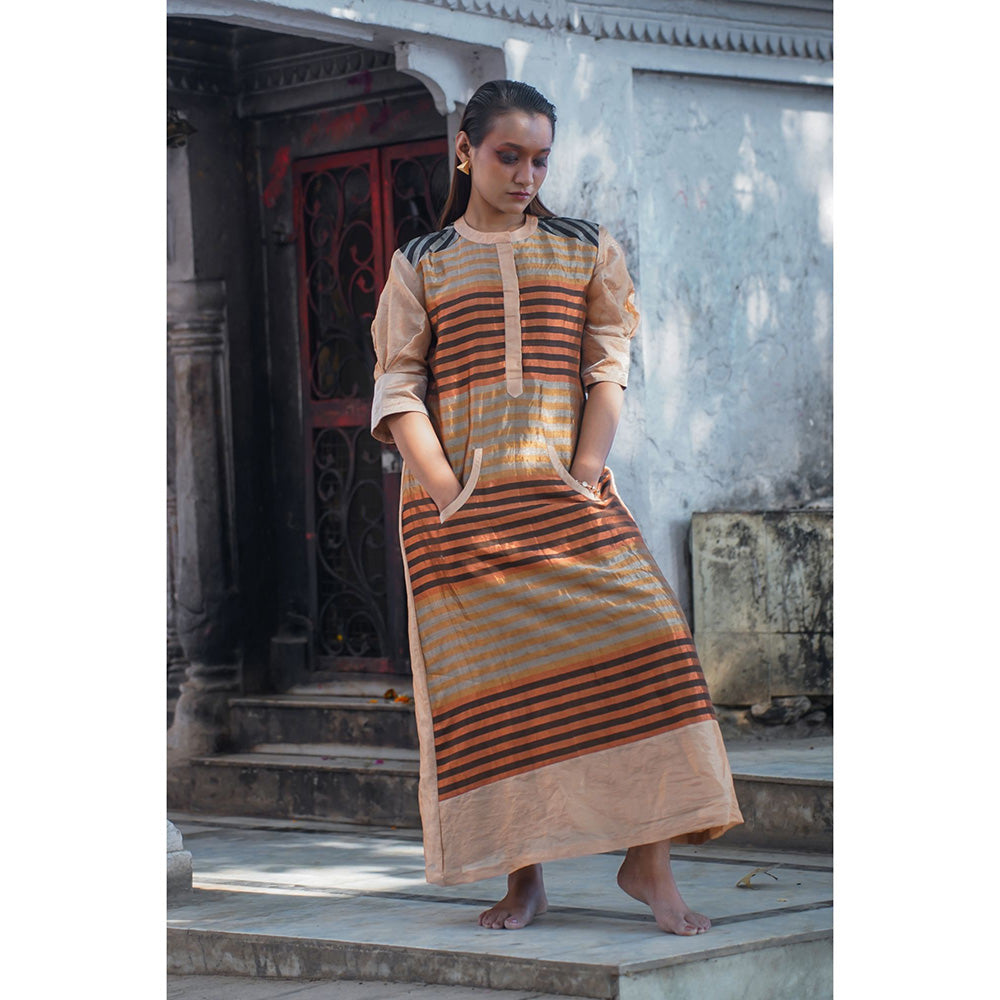 EEDA Multi-Colour Dhun A Line Zari Stripe Dress