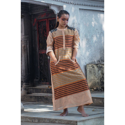 EEDA Multi-Colour Dhun A Line Zari Stripe Dress