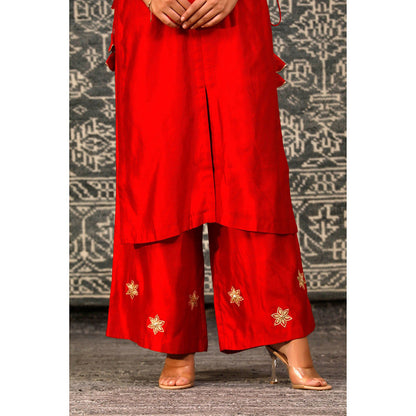 EEDA Red Dori Embroidered Kurta with Pant (Set of 2)