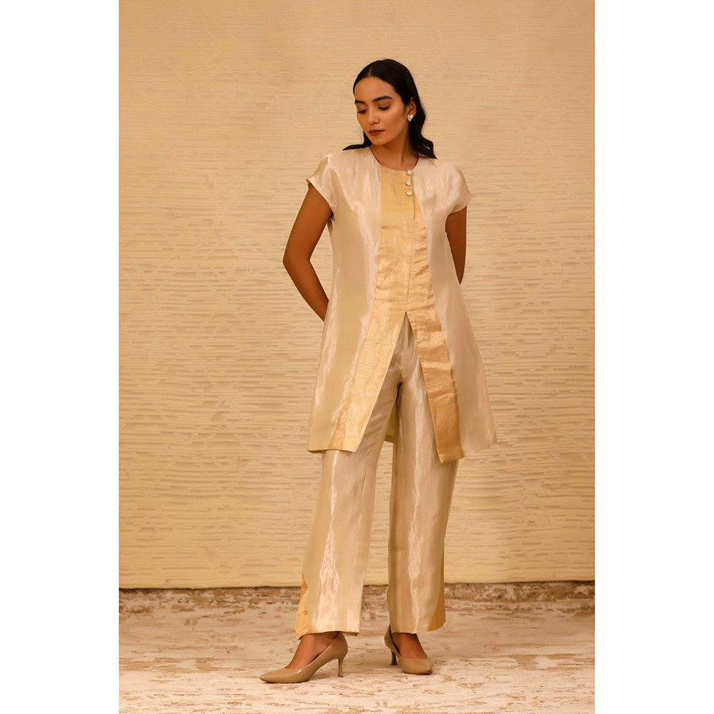 EEDA Ivory Cross Placket Kurti and Pant (Set of 2)