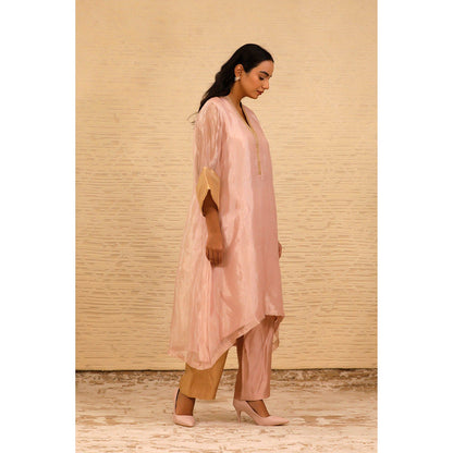 EEDA Pink V-Neck Kurta with Straight Pant (Set of 2)