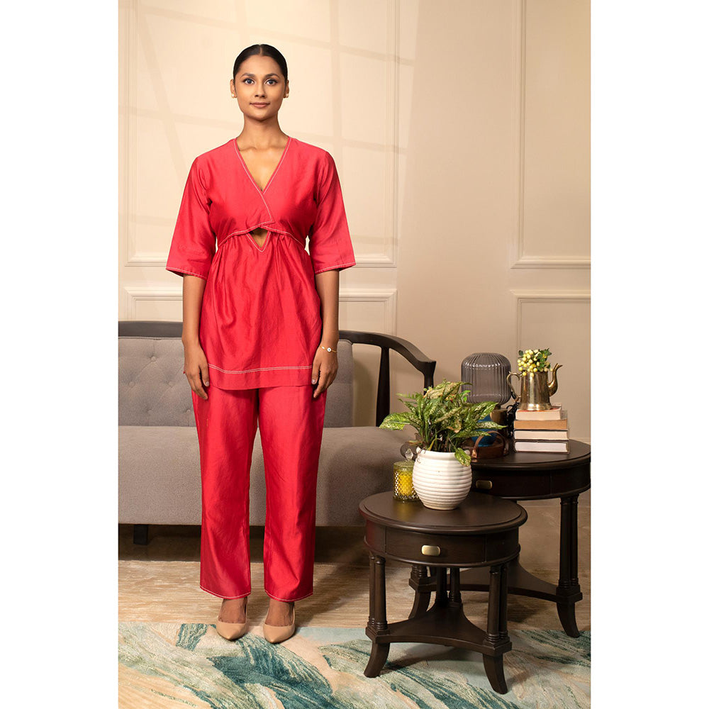 EEDA Red Solid/Plain Grace A-Line Co-Ord (Set of 2)