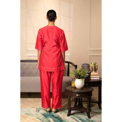 EEDA Red Solid/Plain Grace A-Line Co-Ord (Set of 2)