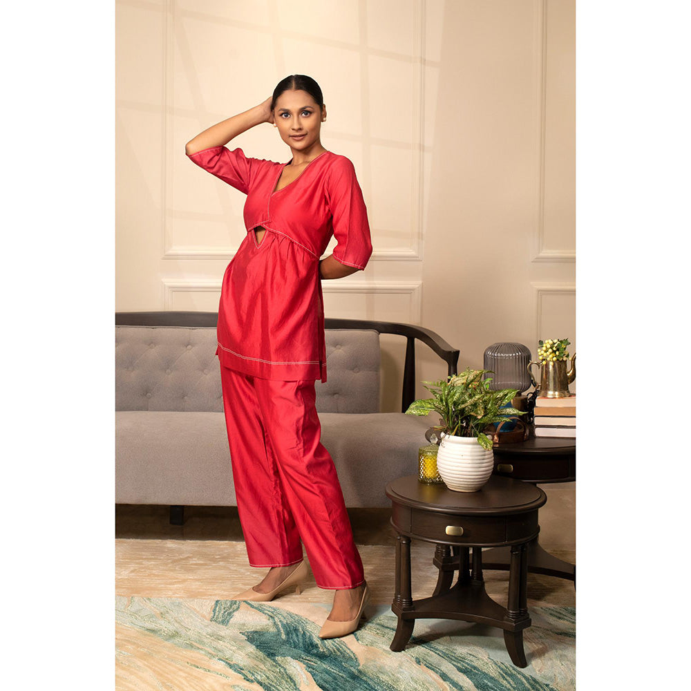 EEDA Red Solid/Plain Grace A-Line Co-Ord (Set of 2)