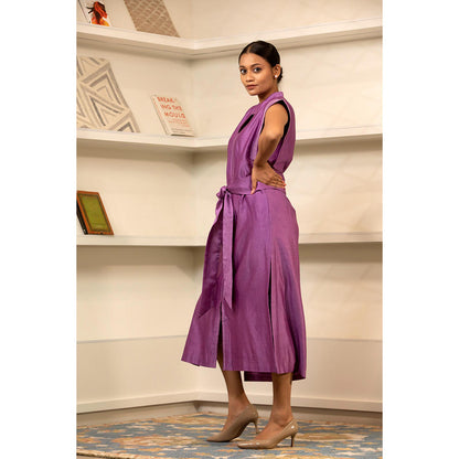 EEDA Purple Solid/Plain Grace Long Dress with Belt (Set of 2)
