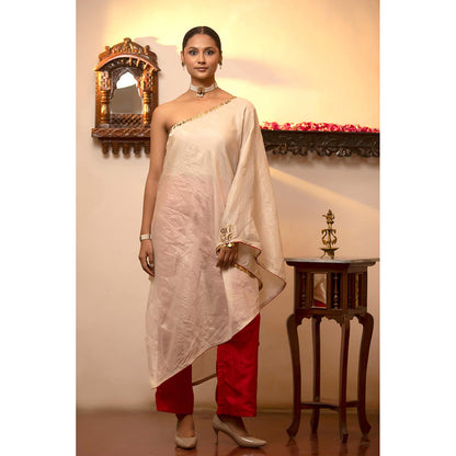 EEDA Parv One Shoulder White Kurta with Pant (Set of 2)
