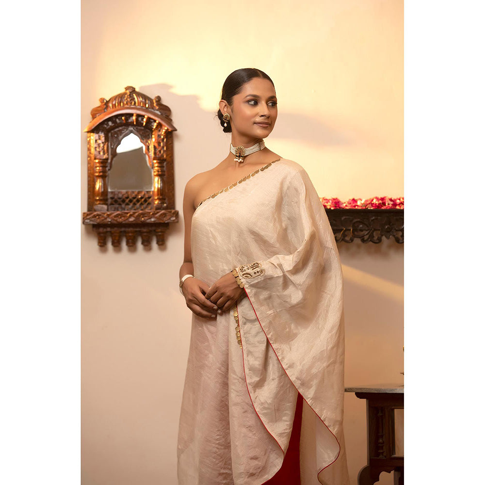 EEDA Parv One Shoulder White Kurta with Pant (Set of 2)