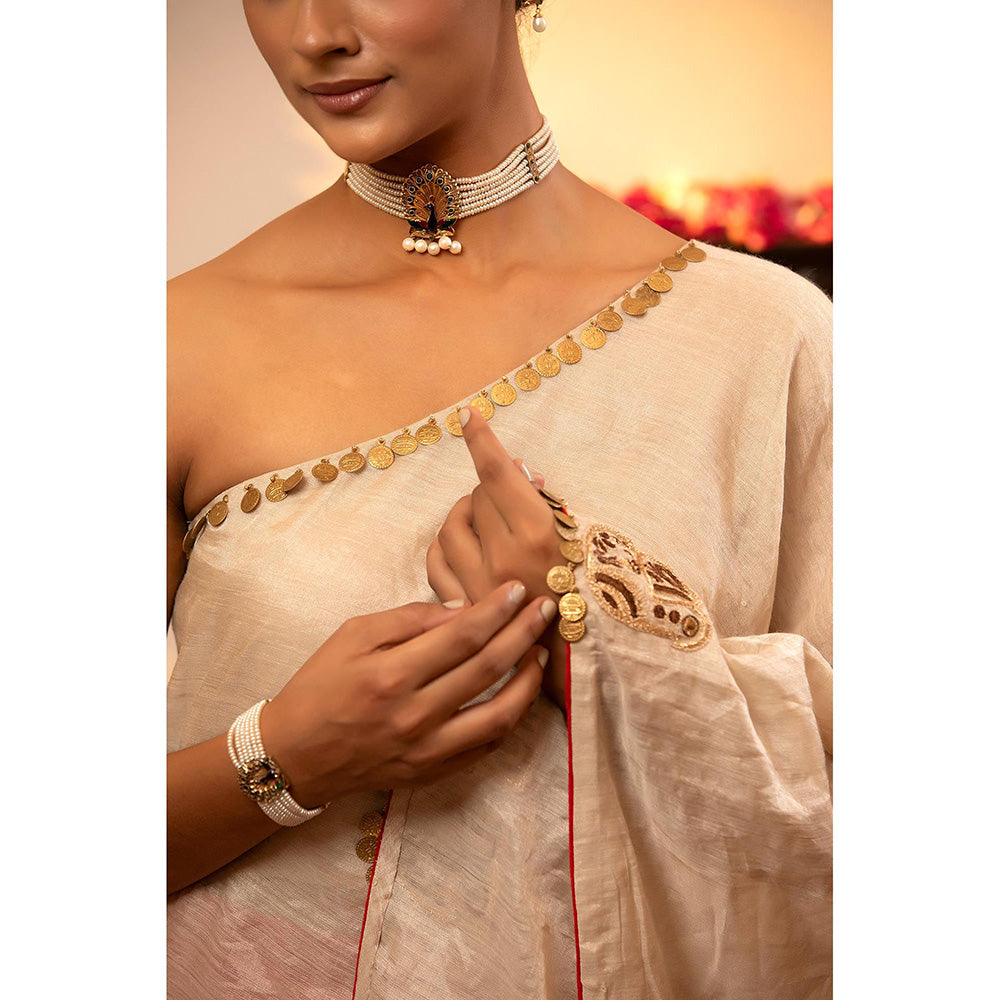 EEDA Parv One Shoulder White Kurta with Pant (Set of 2)