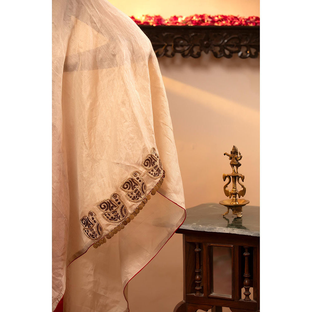 EEDA Parv One Shoulder White Kurta with Pant (Set of 2)