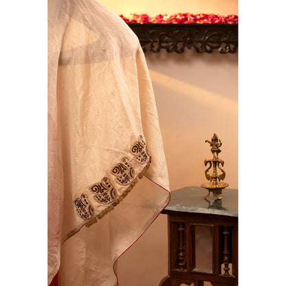 EEDA Parv One Shoulder White Kurta with Pant (Set of 2)