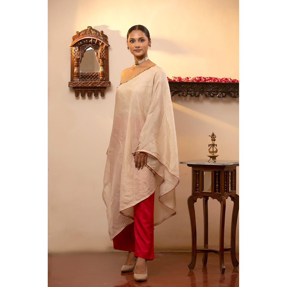 EEDA Parv One Shoulder White Kurta with Pant (Set of 2)