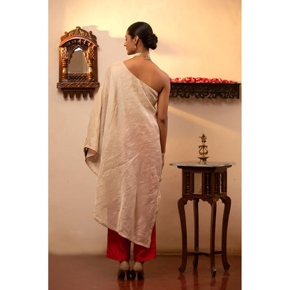 EEDA Parv One Shoulder White Kurta with Pant (Set of 2)
