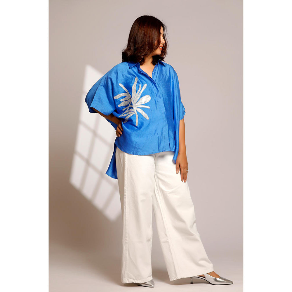 EEDA Leaf Kaftan Shirt - Blue