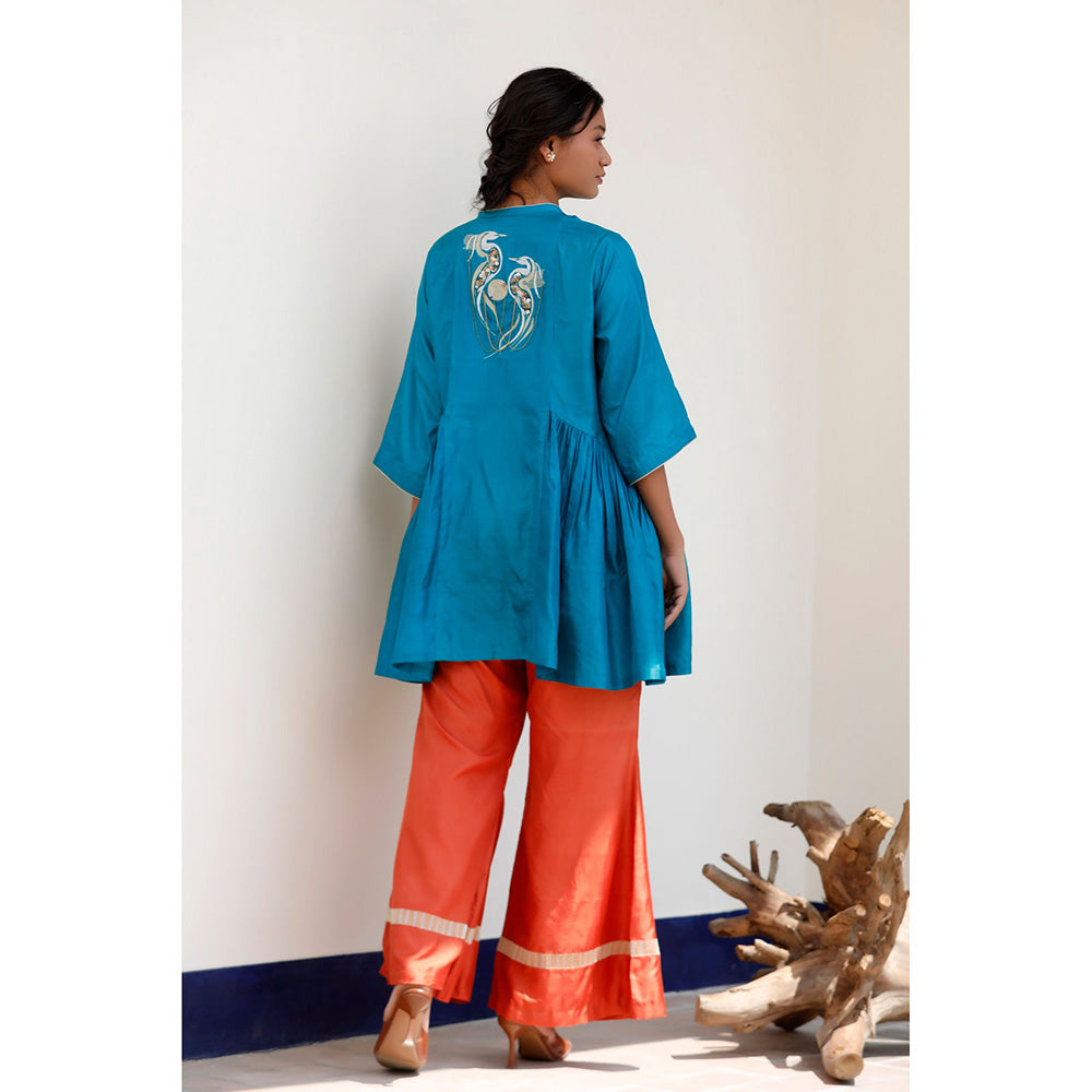 EEDA Saaz Silk Embroidered Kurta with Palazzo