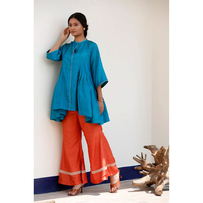 EEDA Saaz Silk Embroidered Kurta with Palazzo
