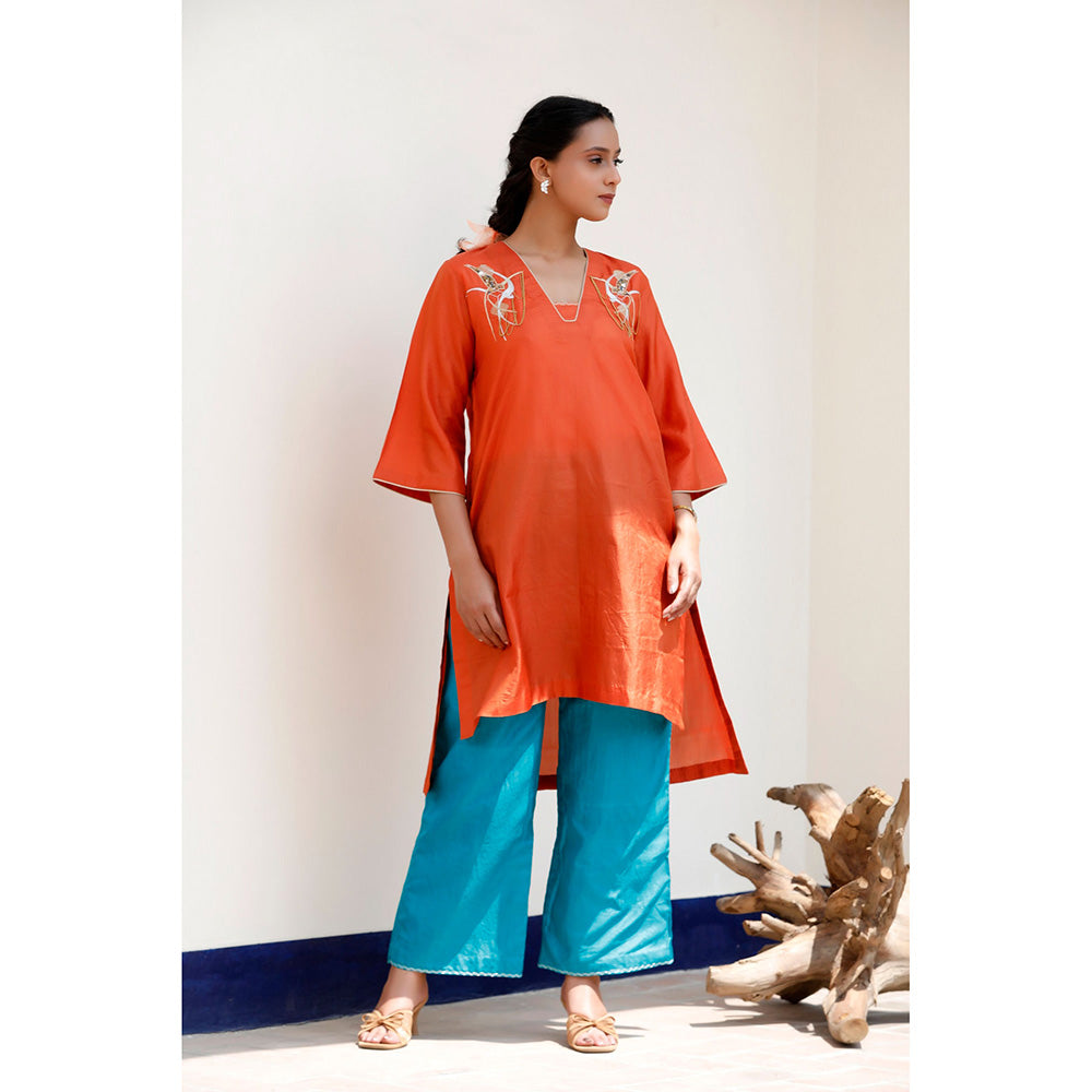 EEDA Basera Silk Embroidered Kurta and Pant