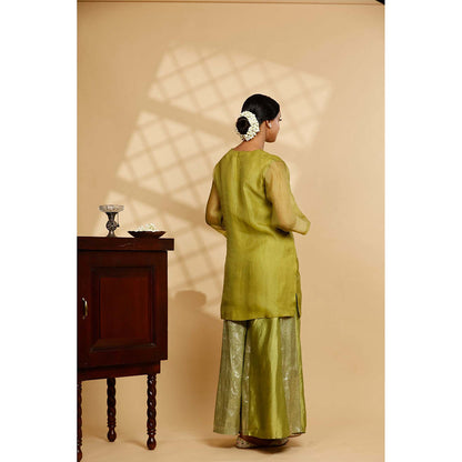 EEDA Green Solid Kurti with Palazzo