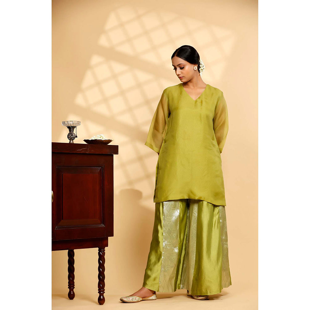EEDA Green Solid Kurti with Palazzo