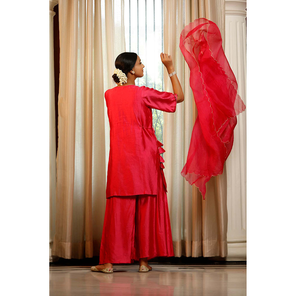 EEDA Pink Embroidered Kurti with Palazzo