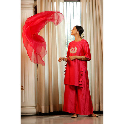 EEDA Pink Embroidered Kurti with Palazzo