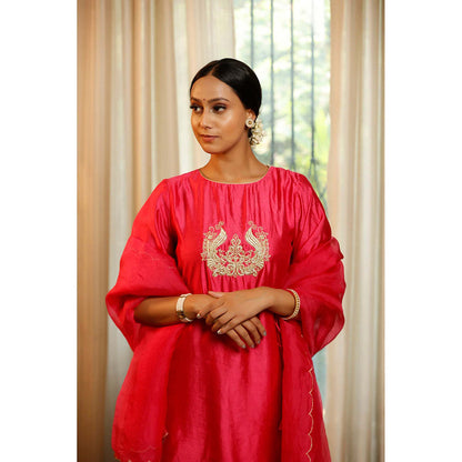 EEDA Pink Embroidered Kurti with Palazzo