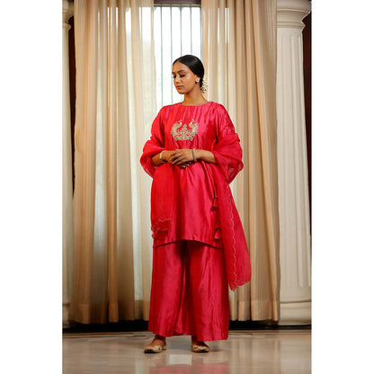 EEDA Pink Embroidered Kurti with Palazzo
