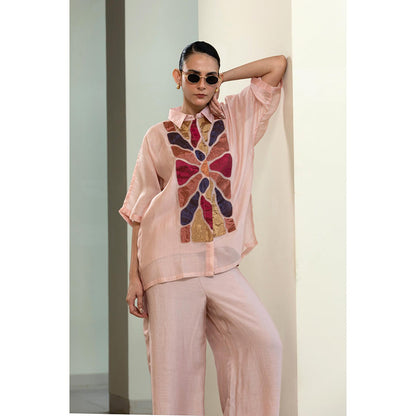 EEDA Chanderi Silk Sequins Shirt With Slip - Beige