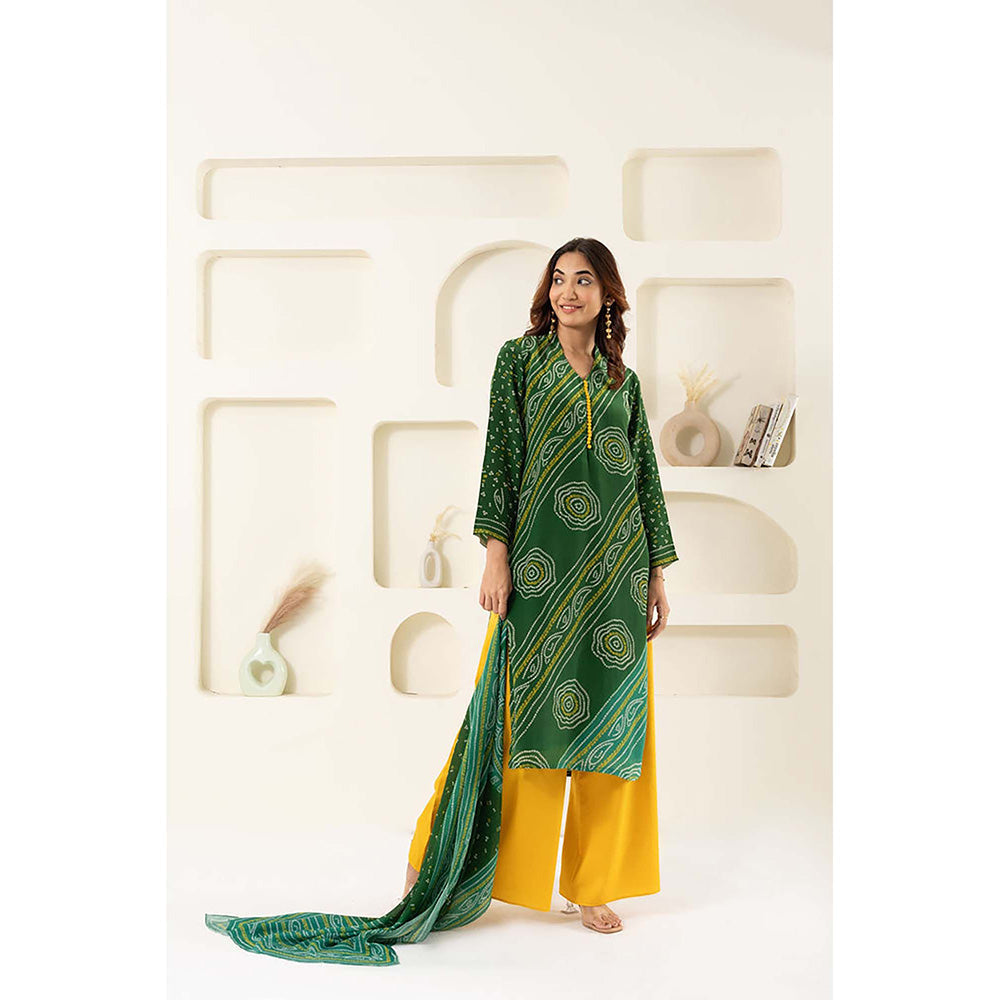 EESHA GUPTA Women Green Printed Kurta with Palazzo and Dupatta (Set of 3)