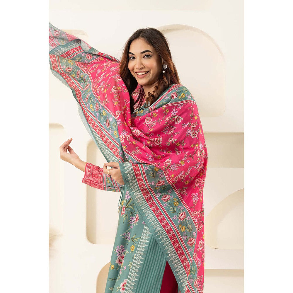 EESHA GUPTA Women Teal Floral Kurta with Palazzo and Dupatta (Set of 3)